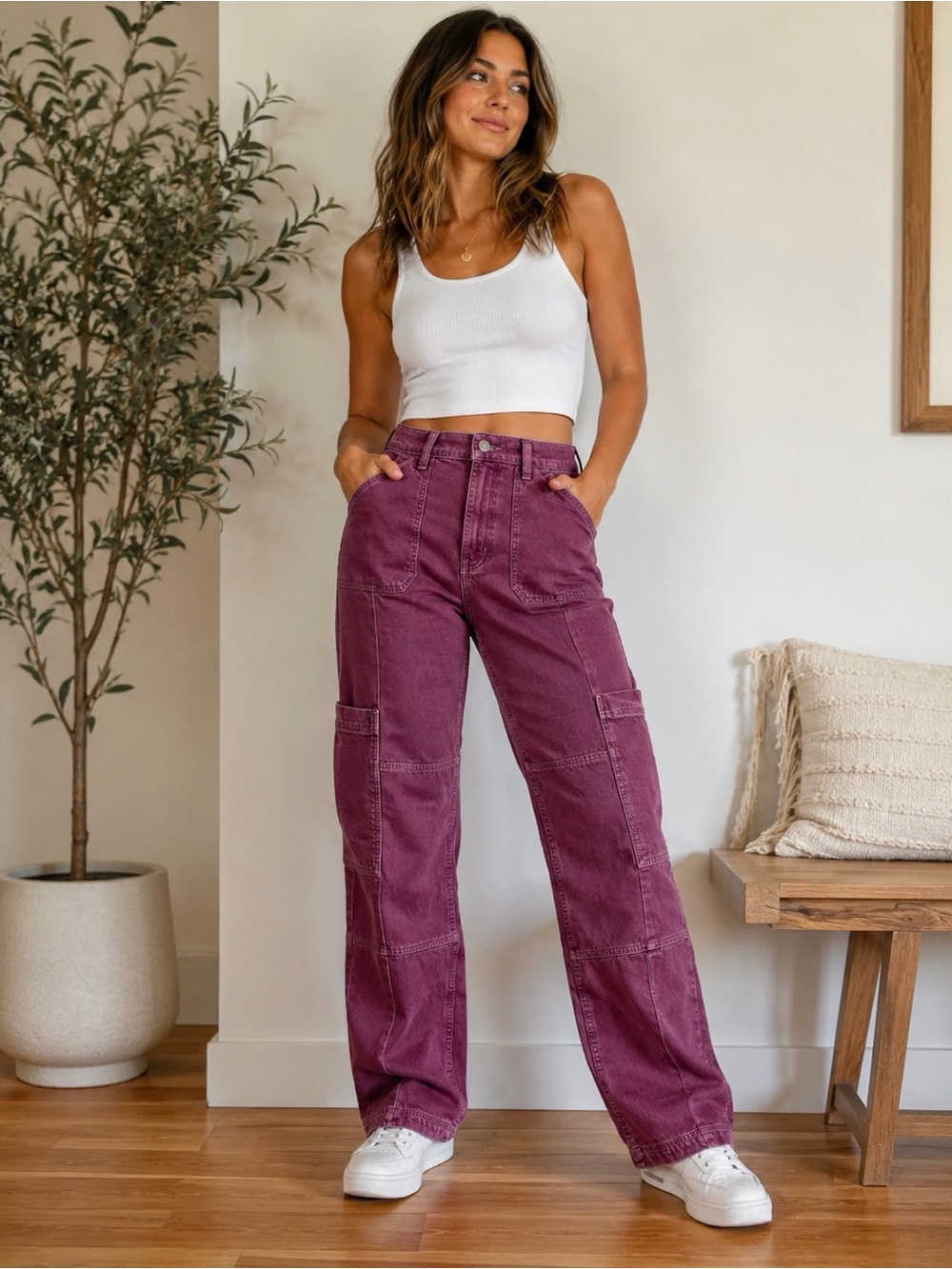BDG Urban Outfitters Cargo Jeans 26 Purple Wide Leg High Rise Utility Pants Kate